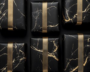 Elegant Black and Gold Gift Boxes Marble Pattern