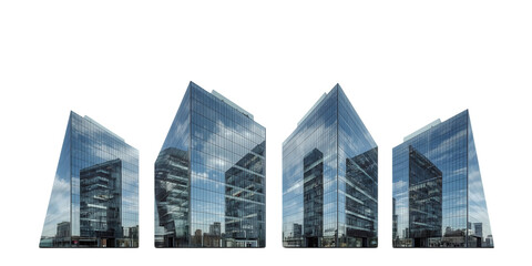 Fototapeta premium Reflective Architectural Marvel: A striking collection of modern glass buildings, reflecting the sky and cityscape in a captivating display of architectural artistry.
