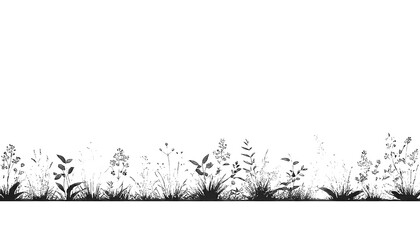 Silhouette of wildflowers and tall grasses against a dark backdrop, perfect for adding a natural, earthy touch to design projects and creating unique visual elements