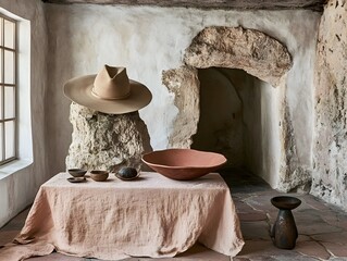 Rustic Still Life Photography, Earthy Tones,  Handmade Pottery and Linen