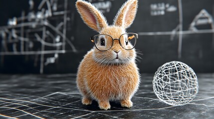 Adorable Bunny Rabbit Wearing Glasses Near Geometric Sphere