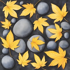 Autumn Leaves and Stones Pattern Design Illustration