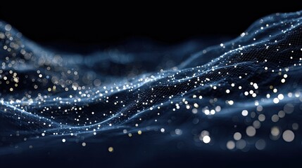 Glowing particles flow over abstract wave pattern for technology and digital effect background