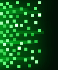 Abstract square pattern with glowing green blocks on dark background