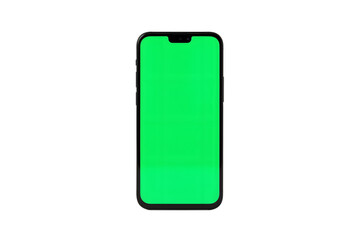 Smartphone Green Screen: A modern smartphone with a vibrant green screen stands in a minimalist display, presenting a versatile digital canvas for communication, application development.