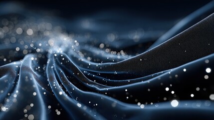 Glowing particles flow over abstract wave pattern for technology and digital effect background