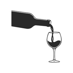 Silhouette of wine bottle pouring red wine into glass