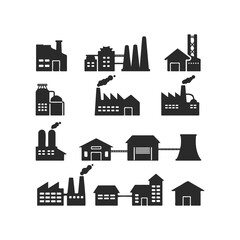 Fototapeta premium Set of industrial building icons with factories and warehouses on white background