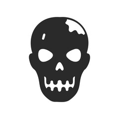 Fototapeta premium Simple black skull with damaged top on white background