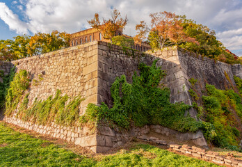 Walls surrounding Osaka castle, Japan