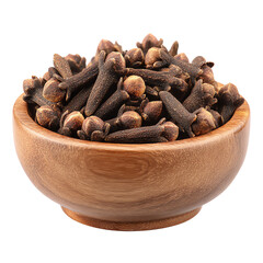 Round Wooden Bowl with Cloves 3D PNG – Spice and Herb, Isolated Transparent Background on White Background