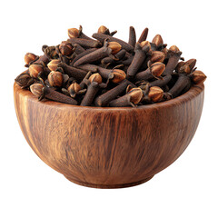 3D Wooden Bowl Filled with Cloves PNG – Culinary Spice Collection, Isolated Transparent Background on White Background