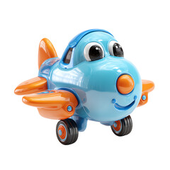 3D Colorful Airplane with Happy Eyes and Smiling Face Cartoon PNG – Isolated Transparent Background on White Background