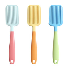 3D Reusable Silicone Baking Spatulas PNG – Colorful Kitchen Accessories, Isolated Transparent Background on White Background