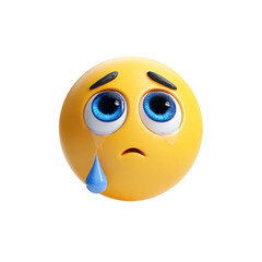 Sad Crying Emoji 3D PNG – Cartoon Face with Tears, Isolated Transparent Background on White Background