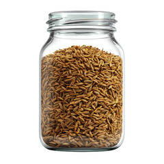3D Glass Jar with Cumin Seeds PNG – Spice Container, Isolated Transparent Background on White Background