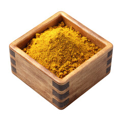 3D Curry Powder PNG – In Wooden Container, Isolated Transparent Background on White Background