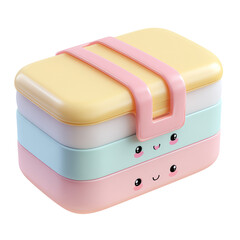 3D Cute Bento Box PNG – Pastel Colors, Isolated Transparent Background on White Background
