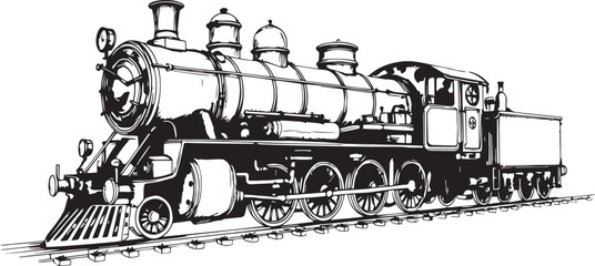 Steam locomotive, retro, vitnage, transport. Hand drawn vector illustration	