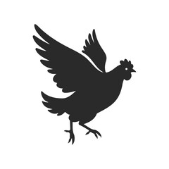 Obraz premium Silhouette of flying chicken: bold black illustration on white background