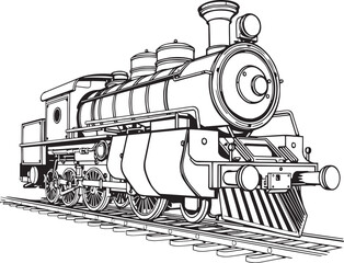 Steam locomotive, retro, vitnage, transport. Hand drawn vector illustration	