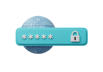 Isolated Globe with Password Box, Protection Concept, Internet Security, Cyber Security, Lock Icon, Keyhole Icon,