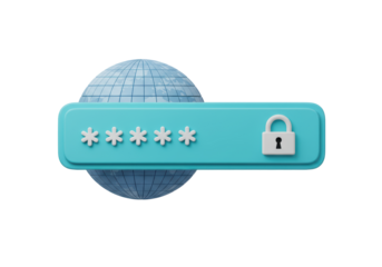 Isolated Globe with Password Box, Protection Concept, Internet Security, Cyber Security, Lock Icon, Keyhole Icon,