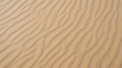 Fototapeta premium Closeup of rippled sand texture with natural wavy patterns and lines