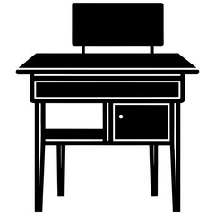 Black silhouette vector of a teacher’s desk for educational and academic content in minimalist style,
teacher desk vector,