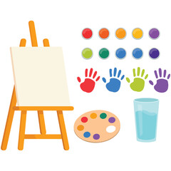 Hand drawn art supplies paint brush palette isolated vector illustration on white background