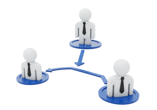 Isolated 3D Render Illustration of a Network Communication Structure, Featuring White Businessmen Figures Connected