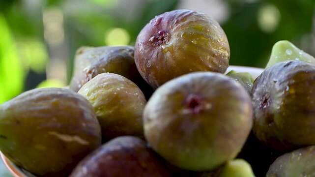 A bowl full of fresh delicious figs. Ripe figs. Summer fruit.