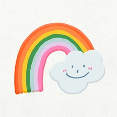 Rainbow doodle, cute emoji collage element, illustration