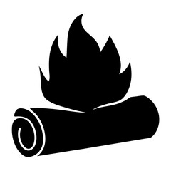 Silhouette image depicting campfire with logs burning bright in the night