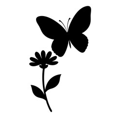 Obraz premium Silhouette of a butterfly flying over a flower, vector illustration nature