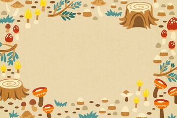 Fairytale forest frame background, cute animal illustration