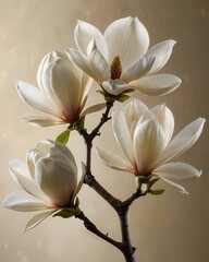 Obraz premium Elegant Magnolia Blossom Branch with Large White Flowers on Subtle Refined Backdrop
