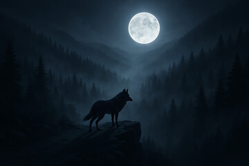 Wolf howling at the moon silhouette night forest landscape wallpaper background desktop hd full moon dark scene