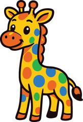 Naklejka premium Cute cartoon yellow giraffe with colorful polka dots animal