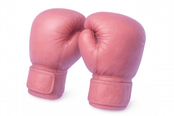 Pink boxing gloves confronting each other, symbolizing competitive spirit, positioned against transparent backdrop