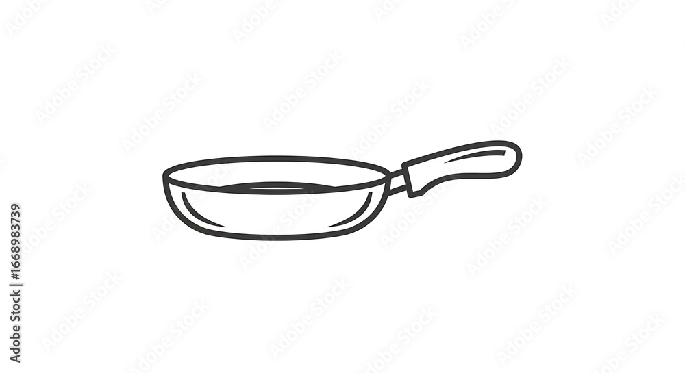 Wall mural a simple line drawing of a frying pan with a handle on a white background in a horizontal view ai ge
