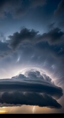 Lightning strike during a thunderstorm with dark clouds in the night sky