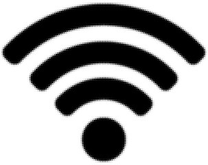 Black and white wifi symbol with pixelated effect, abstract technology icon. Vector illustration