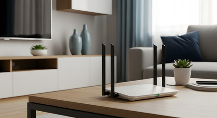 Wireless Router Connecting Modern Home Network with Internet for Streaming and Working