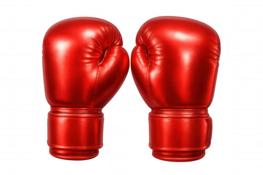 Red boxing gloves facing each other on a transparent background, ready for a boxing match or training session