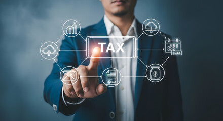 TAX" Business Concept Navigating Tax Laws with Technology for Financial Strategy
