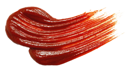 Diagonal brush stroke of BBQ sauce with glossy finish and visible bristle striations, isolated on transparent background.
