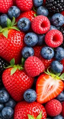 Obraz premium Fresh strawberries, blueberries, raspberries and blackberries create a pattern