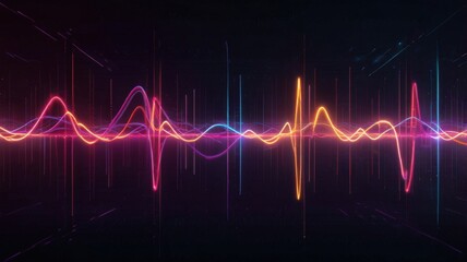 Abstract Neon Pulse Waveform with Glowing Light Lines in Futuristic Minimal Design