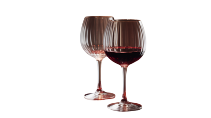 Two elegant wine glasses with red wine on a transparent background isolated on transparent background